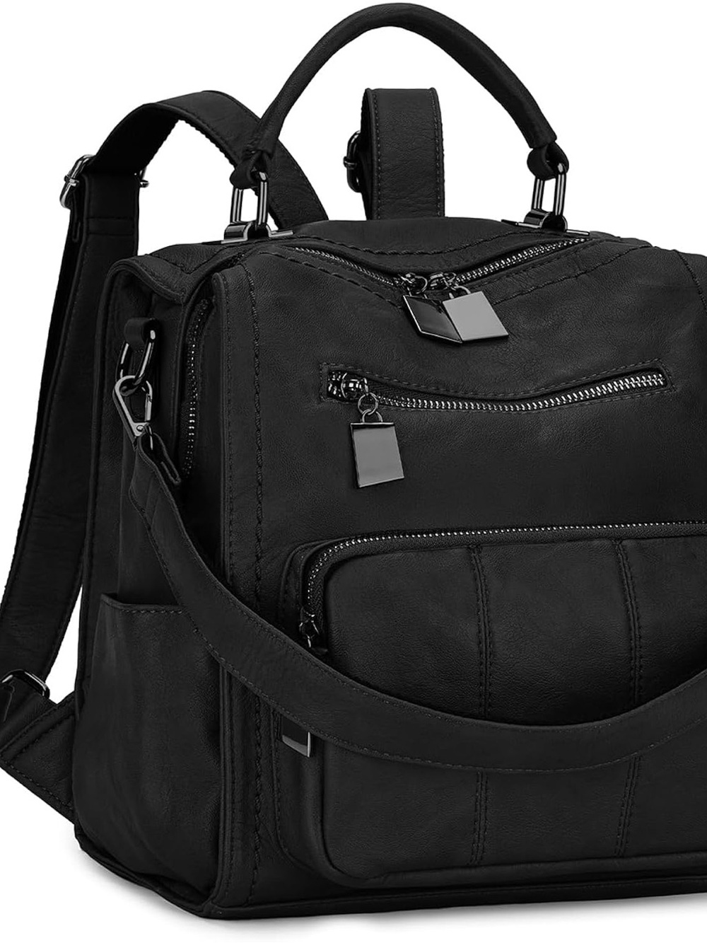 RAVUO Black Vegan Leather Convertible Backpack Purse Mini Travel Daypack Bag